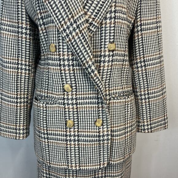 Vintage Norton McNaughton 2pc Skirt Suit sz 12 Pet Gray Brown Tweed Plaid Wool - Picture 3 of 13